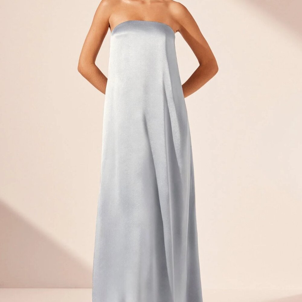 la lune strapless column maxi dress - powder blue